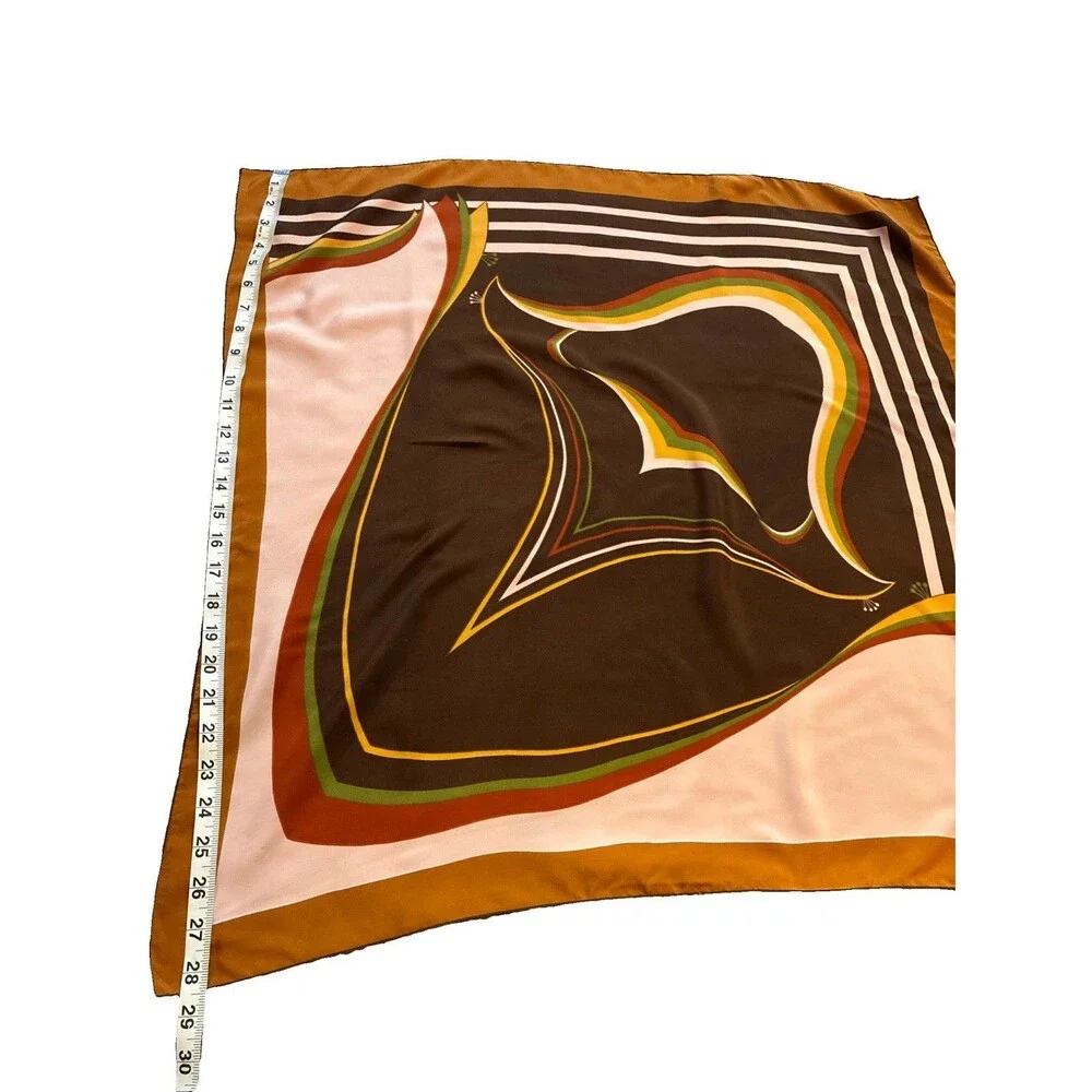 Vintage Missrose Abstract Scarf Brown Pink Green Red Yellow Gold